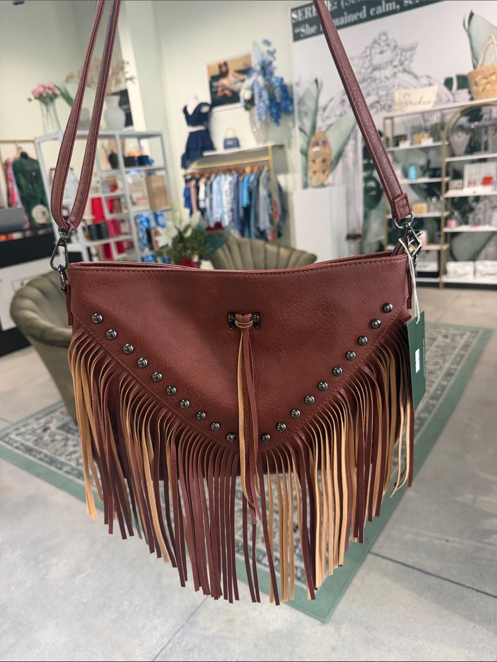 Fringe Crossbody Bag in Rich Brown - Women Bags